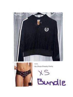 New- VS Pink Reversible B&W cropped Sweater ($54.95)  & Panty Bundle ($14.95)